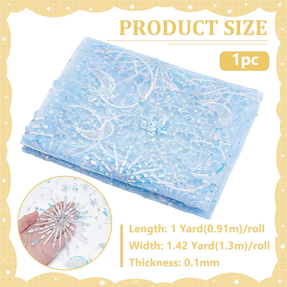 BENECREAT tissu tulle étoiles lune bleu 91 cm