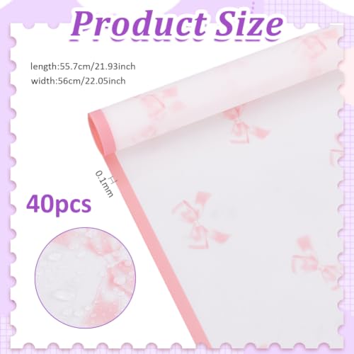 BENECREAT papier bouquet fleurs rose noeud 40 feuilles 56cm
