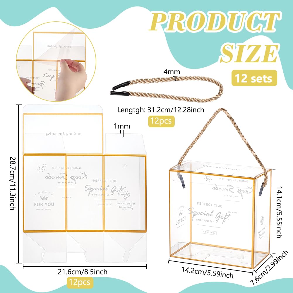 BENECREAT Boîte Cadeau Transparente Dorée 12pcs Poignée