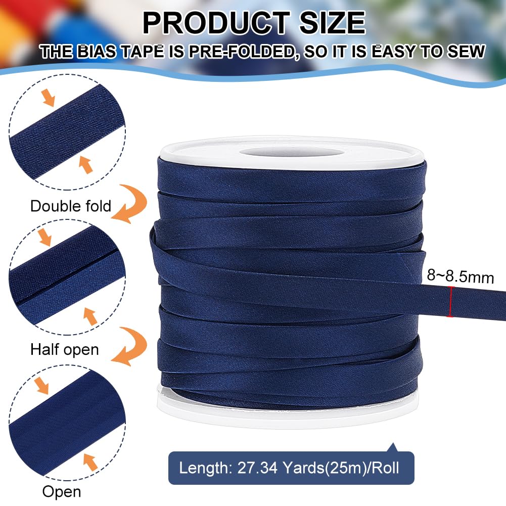 BENECREAT Biais Satiné Bleu Prusse 8,5mm 25m double pli