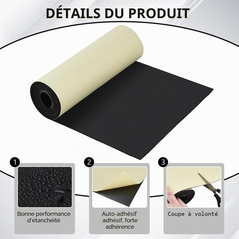 BENECREAT rouleau mousse EVA adhésive noire 300x30cm 2mm