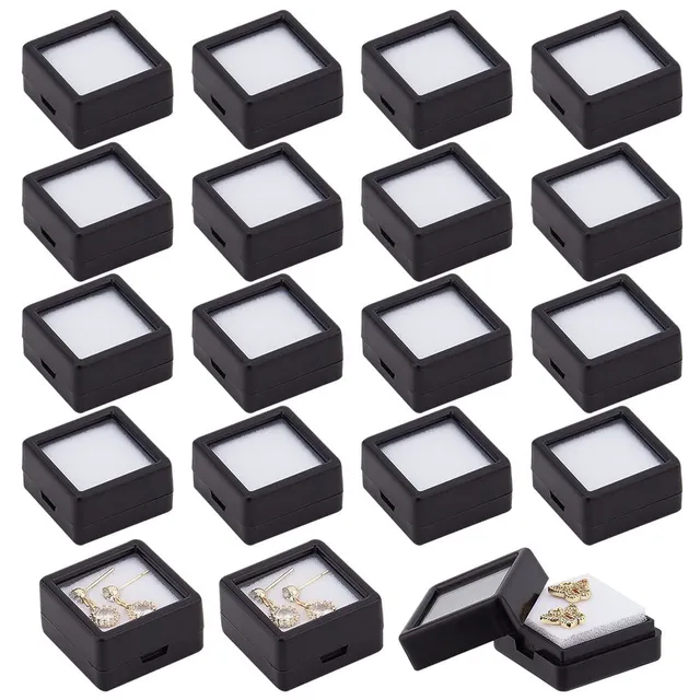BENECREAT boîtes gemmes noires verre 2,9cm 16 pcs