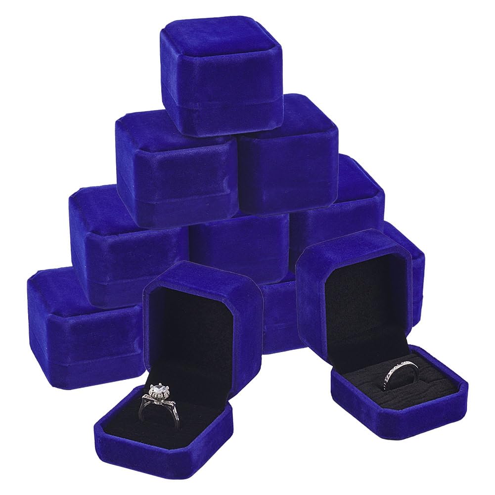 BENECREAT Boîte Bague Velours Noir 10 Pièces Carrée