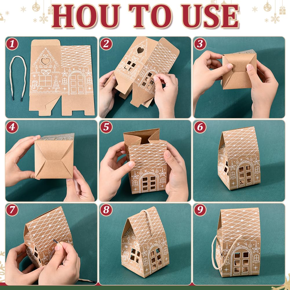 BENECREAT boîte cadeau Noël maison kraft 8x6x13 cm lot de 48