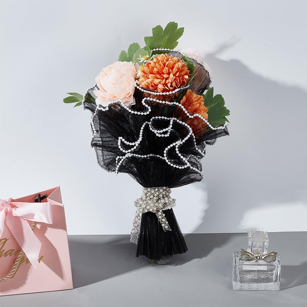 BENECREAT papier emballage fleurs noir perlé 4 m