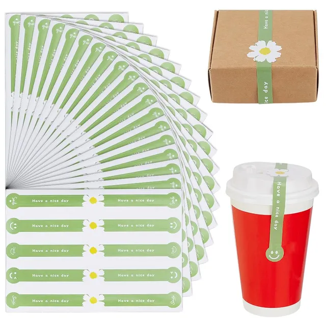 BENECREAT Autocollants Vert Fleurs Blanches 15x20,5cm x300