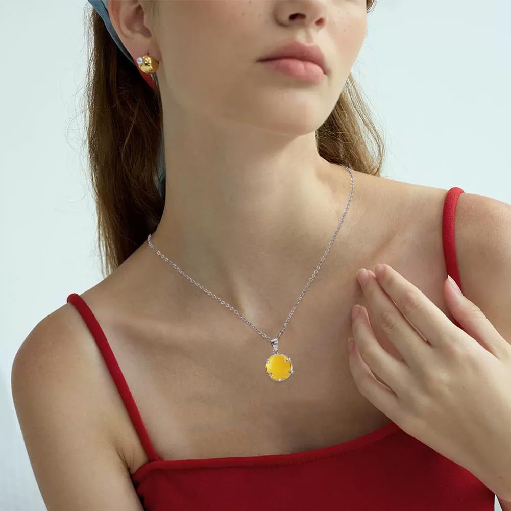 BENECREAT 925 pendentif rond 6 griffes argent cabochon