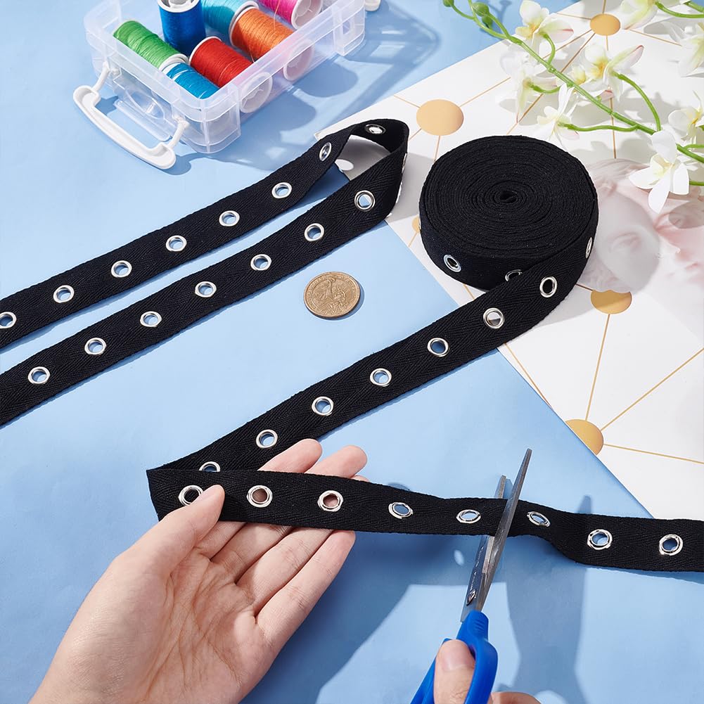 BENECREAT ruban œillets noir coton 25 mm 5,7 m