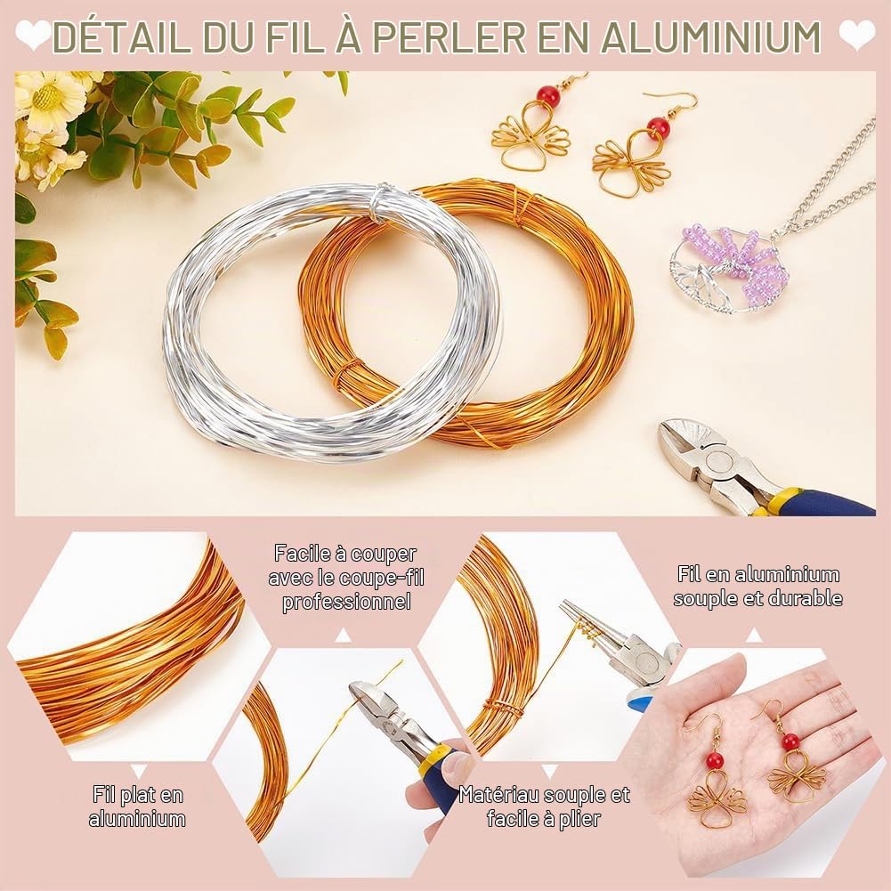 BENECREAT Fil Aluminium Plat 1mm 2x20m Or et Argent