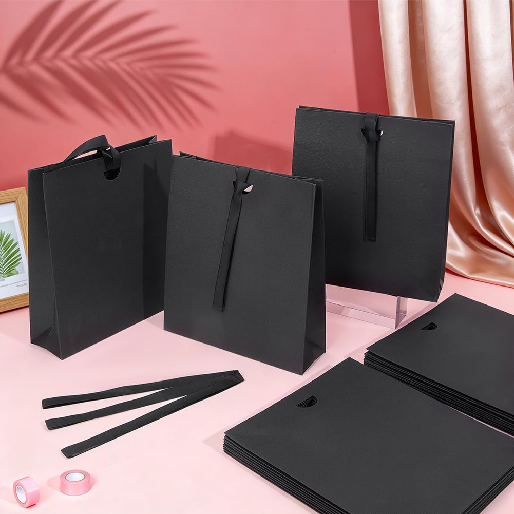 BENECREAT Sacs Cadeau Noirs Ruban Satin 22x25 cm x12