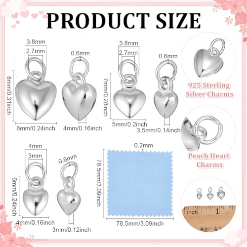 BENECREAT 925 Breloques Cœur Argent 6 Pièces 3D
