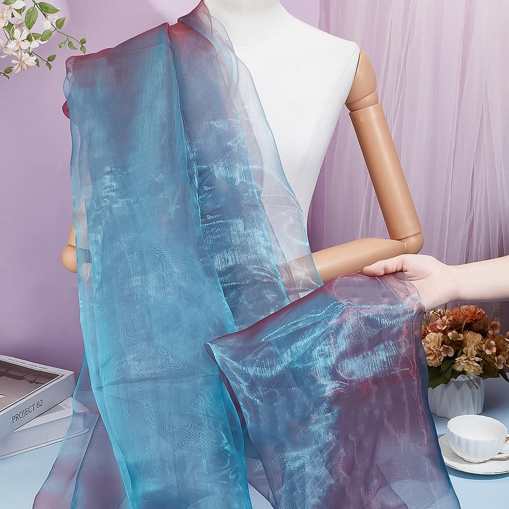 BENECREAT Tissu Organza Bicolore Bleu Acier 5m Tulle Irisé