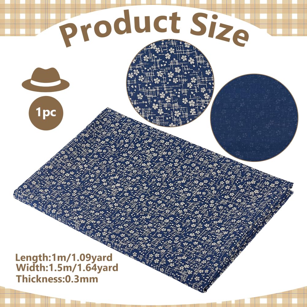 BENECREAT Tissu Coton Motif Fleuri 1m x 1,5m bleu nuit