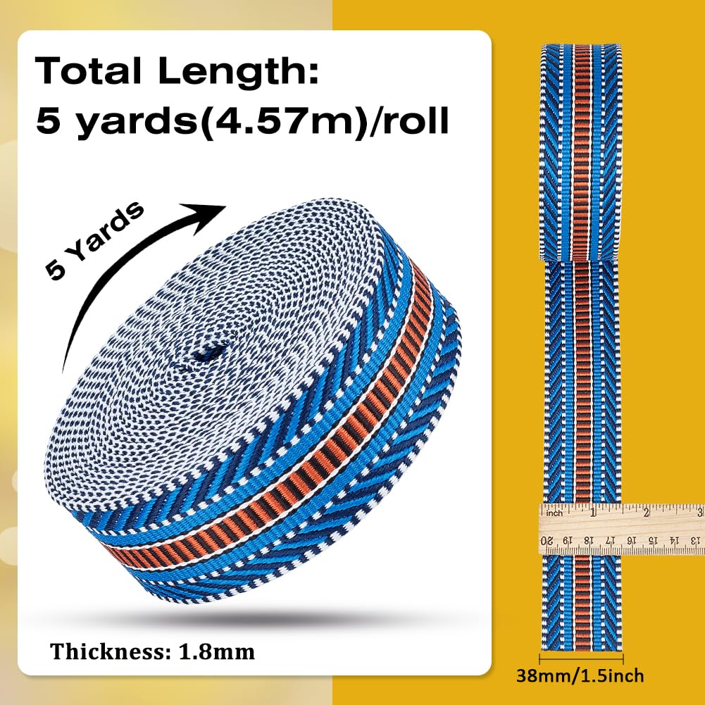 BENECREAT Ruban Jacquard Rayures 38mm Bleu Foncé 4,6m Polyester