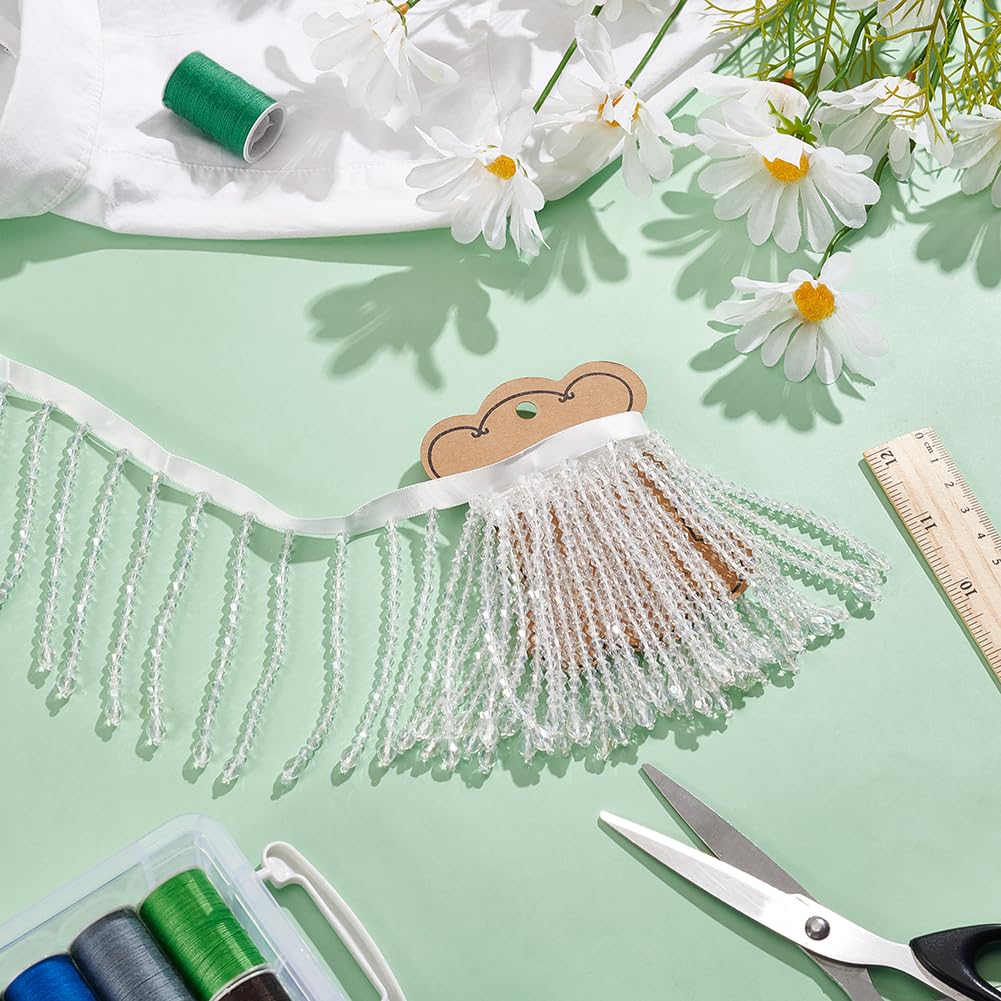 BENECREAT Bordure Franges Perles Cristal galon blanc 0,9 m 9 cm