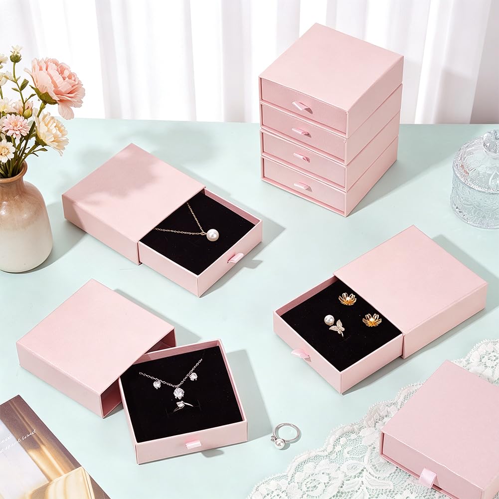 BENECREAT Boîte à bijoux carton rose 9x9x3cm lot de 8
