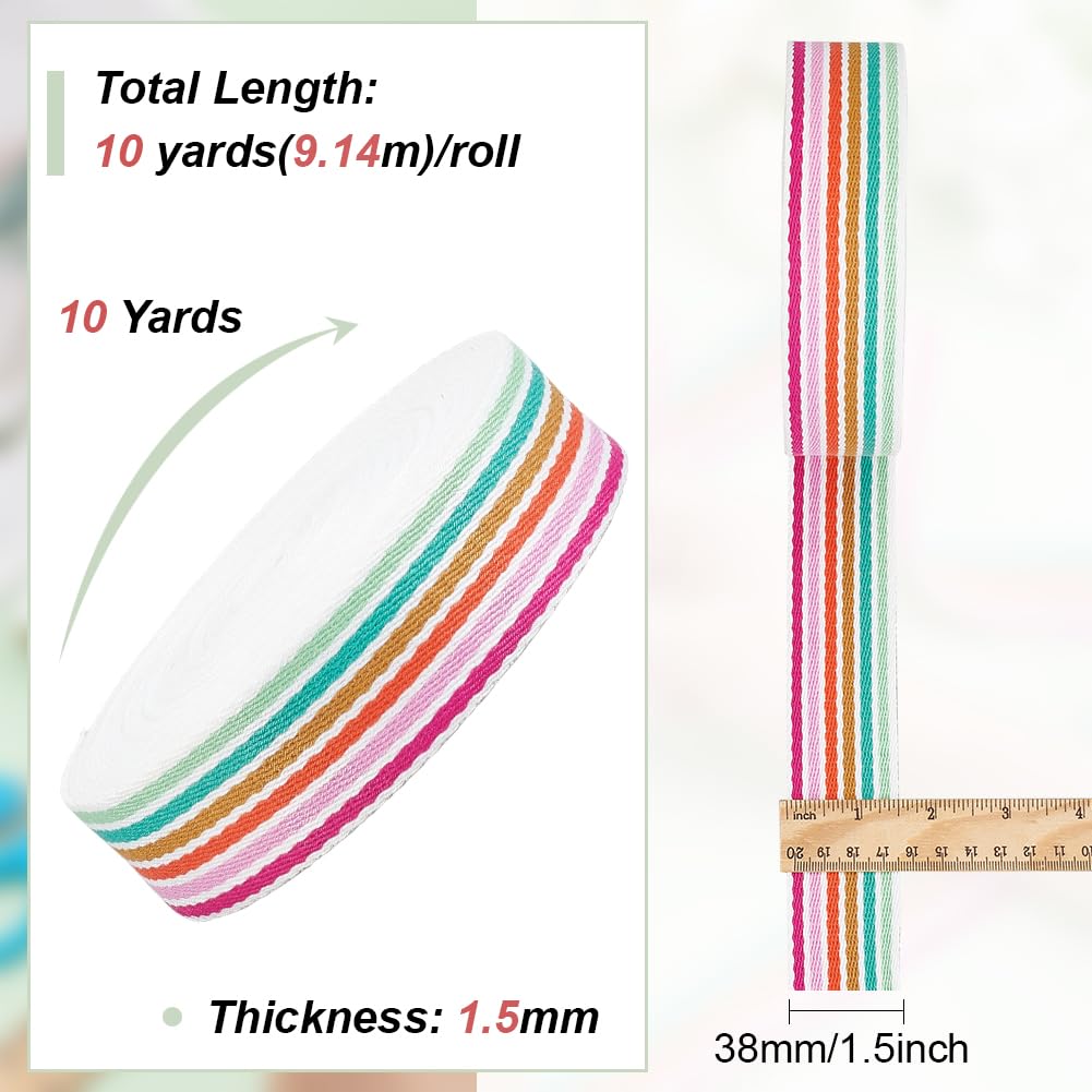 BENECREAT Ruban Rayé Arc-en-Ciel 38 mm 9,14 m Polycoton