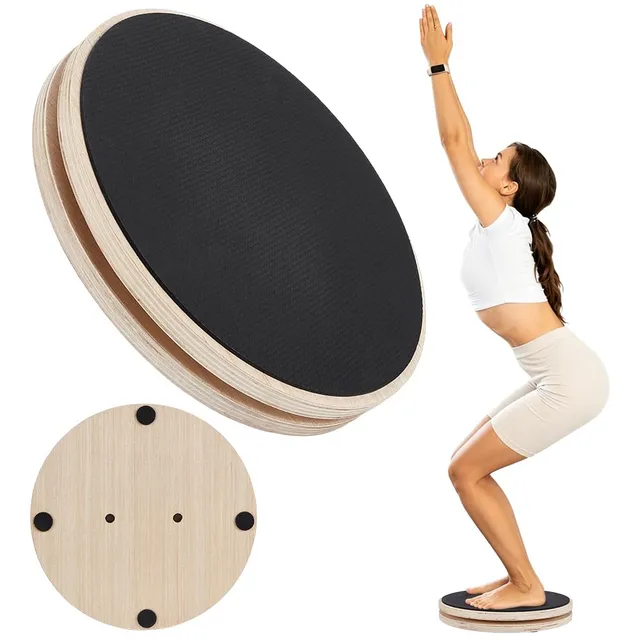 BENECREAT Planche Équilibre Bois Base Ronde 288mm Noir