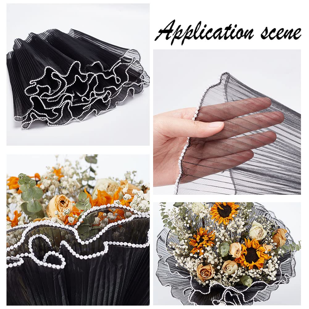 BENECREAT papier emballage fleurs bord perles noir 4 m translucide