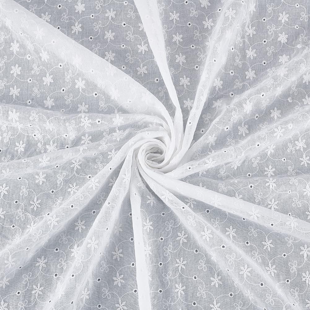 BENECREAT Tissu Dentelle Fleur Blanc Fleurs Pleines et Ajourées 130x91cm