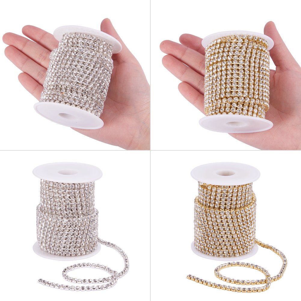 BENECREAT Chaîne Strass Cristal 4mm 2x9,14m Argent et Or