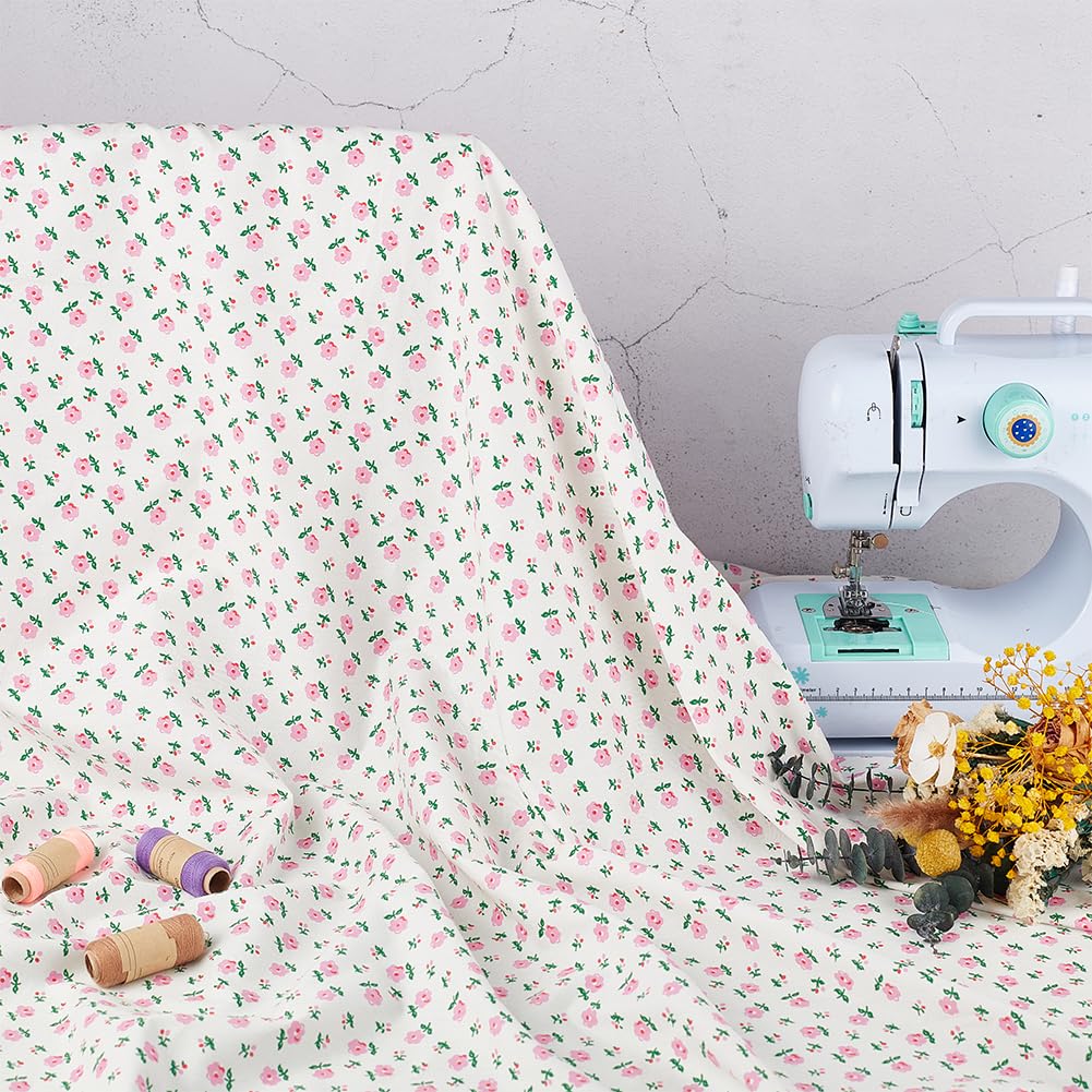 BENECREAT tissu coton fleuri rose rétro 1 x 1,62 m
