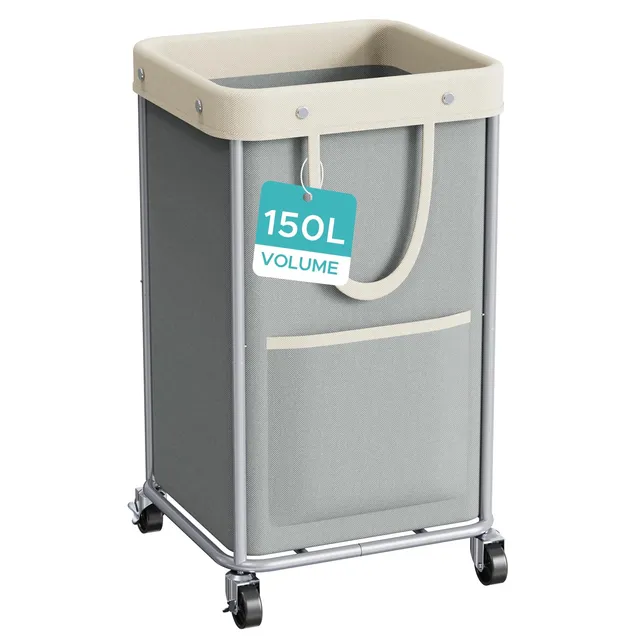 JYPS Panier À Linge Roulettes Gris 150L 50x40x80cm