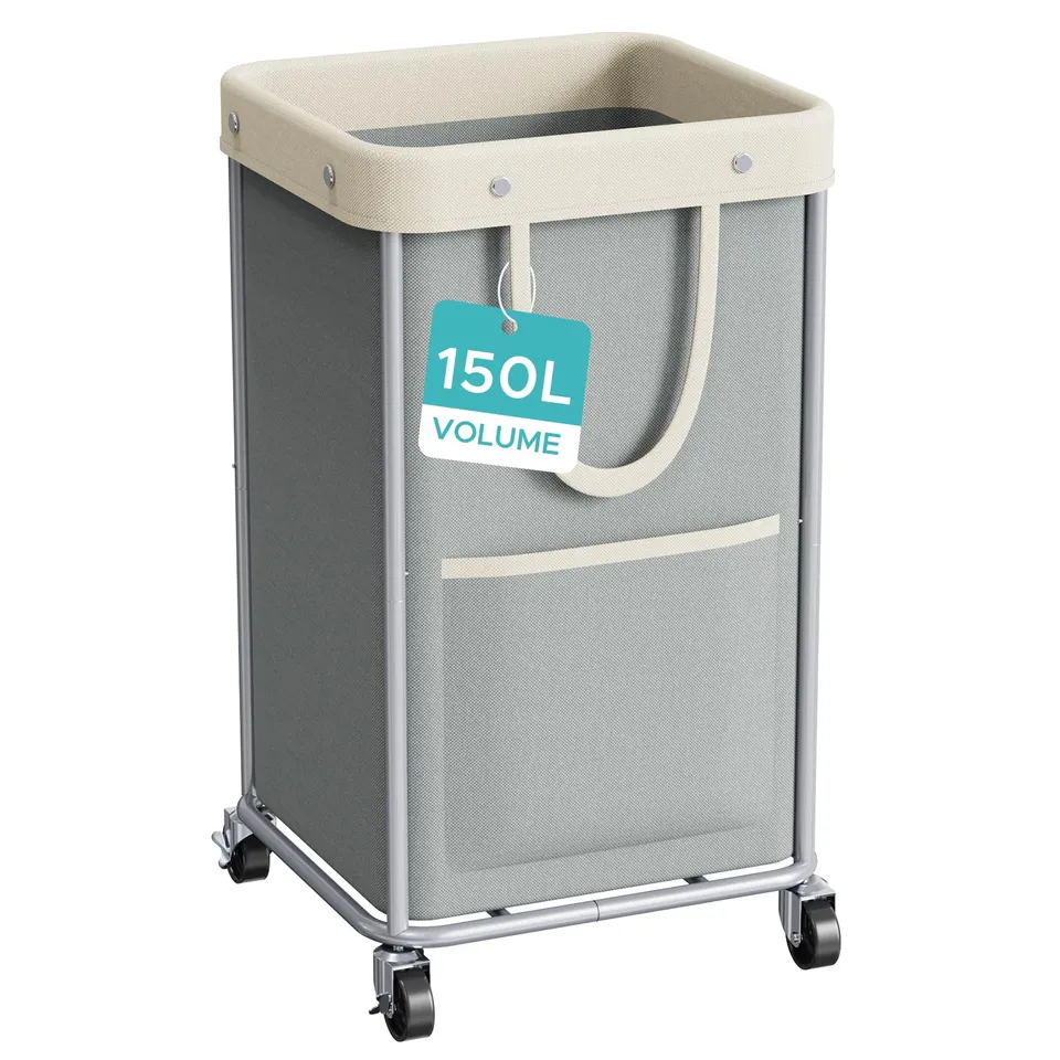 JYPS Panier À Linge Roulettes Gris 150L 50x40x80cm