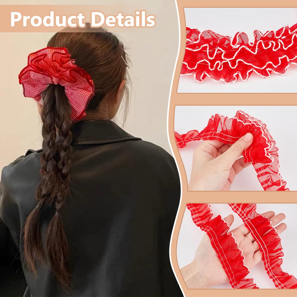 BENECREAT Ruban Dentelle Plissée Rouge 7,3 m 40 mm Polyester