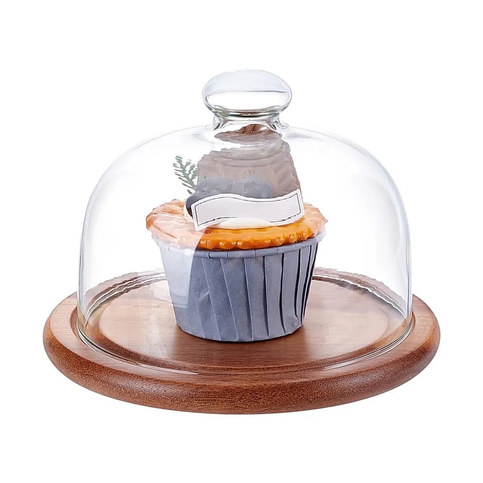 BENECREAT Présentoir à Gâteau Bois 16 cm Dôme Verre