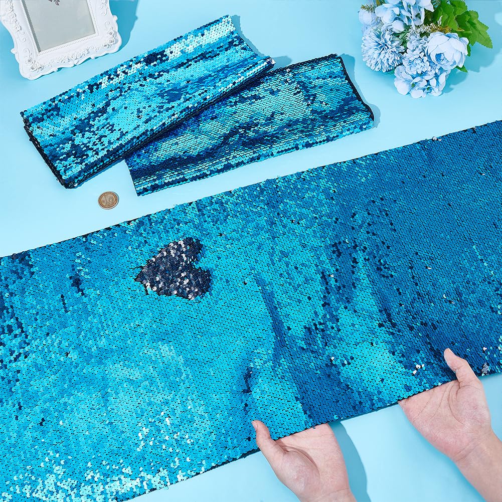 BENECREAT tissu paillettes réversible bleu argent 100x33cm