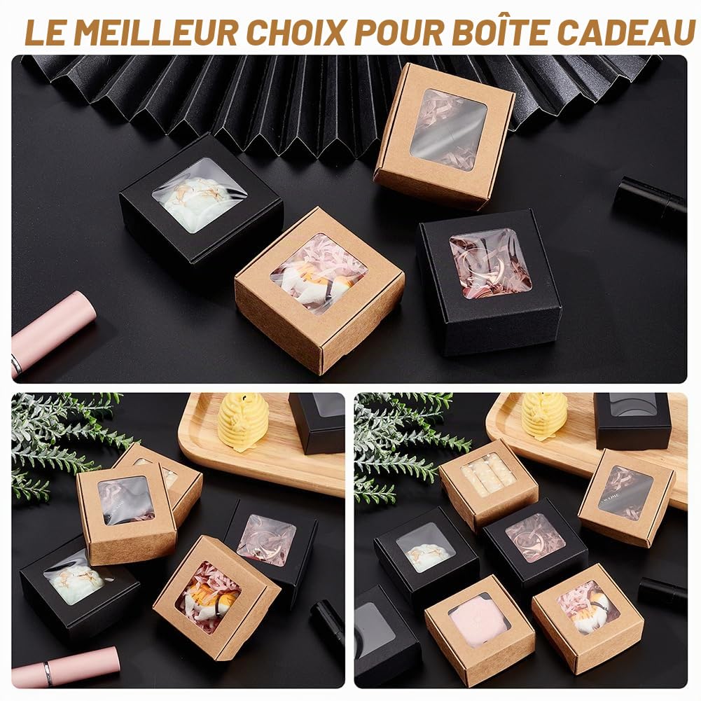 BENECREAT Boîtes Kraft Fenêtre Noires 65mm 100 pcs carton