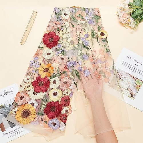 BENECREAT Tissu Dentelle Fleurs Brodées 3D 140 cm Mariage