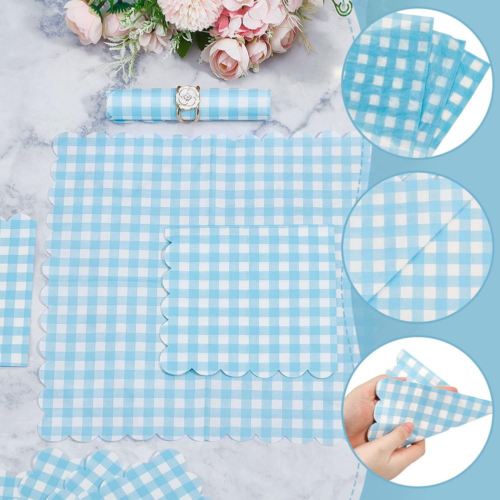 BENECREAT serviettes papier 150pcs bleu ciel carreaux