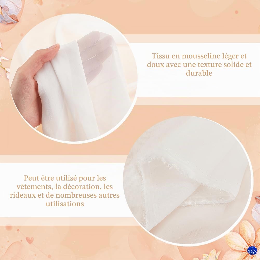 BENECREAT Mousseline tissu blanc 150cmx5m mariage