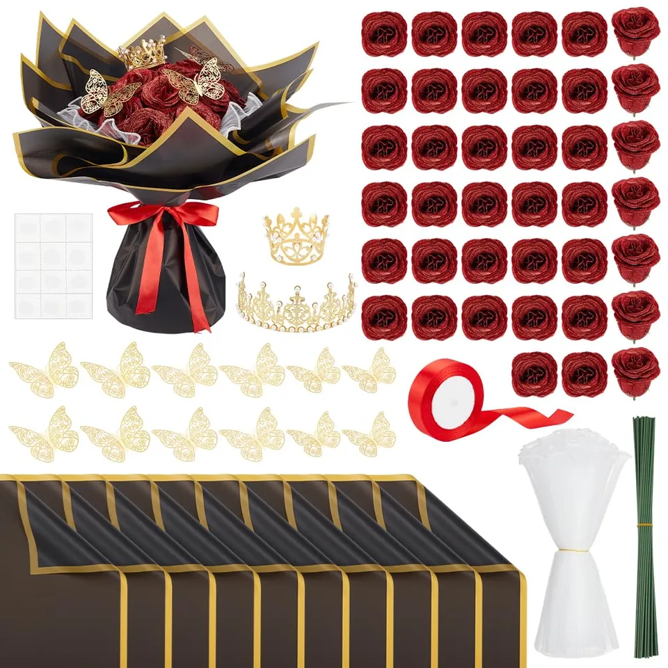 BENECREAT Kit Bouquet Fleurs DIY Roses Paillettes 40pcs Mariage