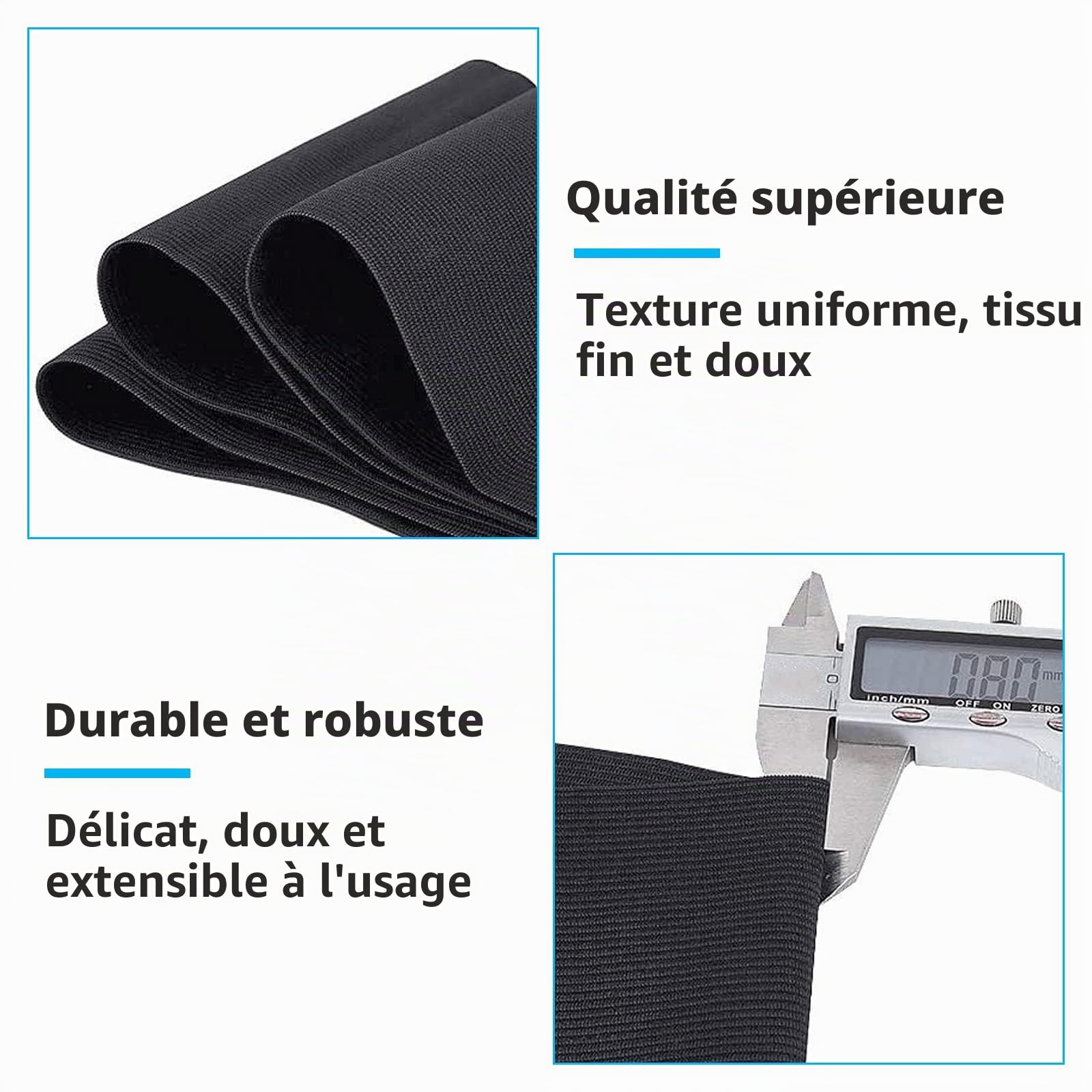 BENECREAT élastique plat noir 200mm x 4m couture