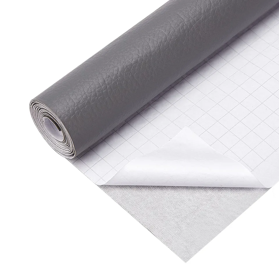 BENECREAT Patch Cuir Synthétique Gris Litchi 120x40 cm