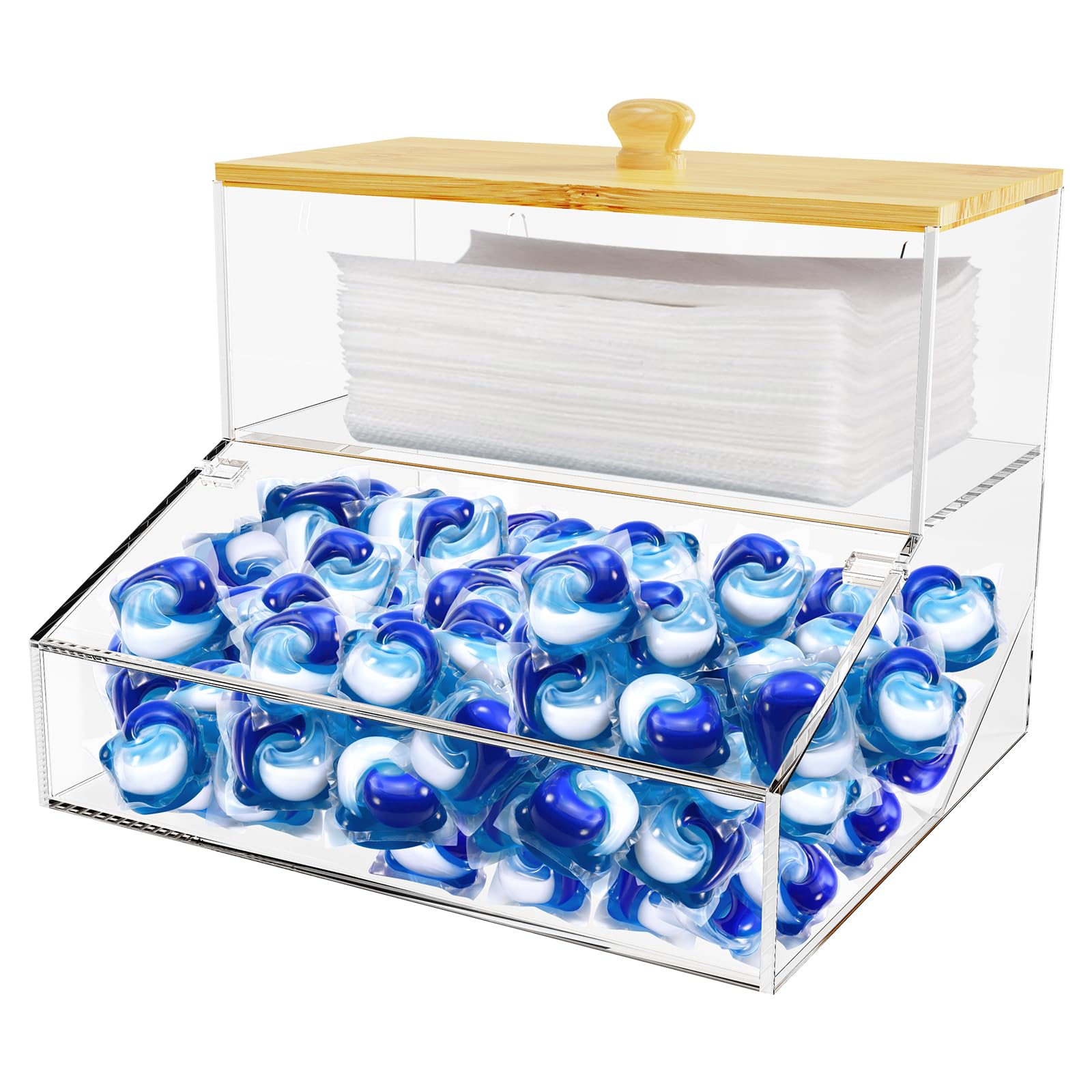 JYPS organisateur lessive acrylique 2 étages avec couvercles