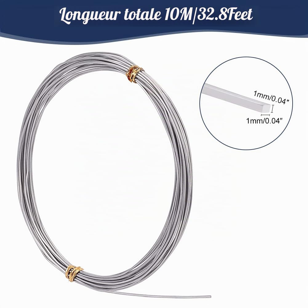 BENECREAT Fil Aluminium Carré Argenté 1 mm 10 m