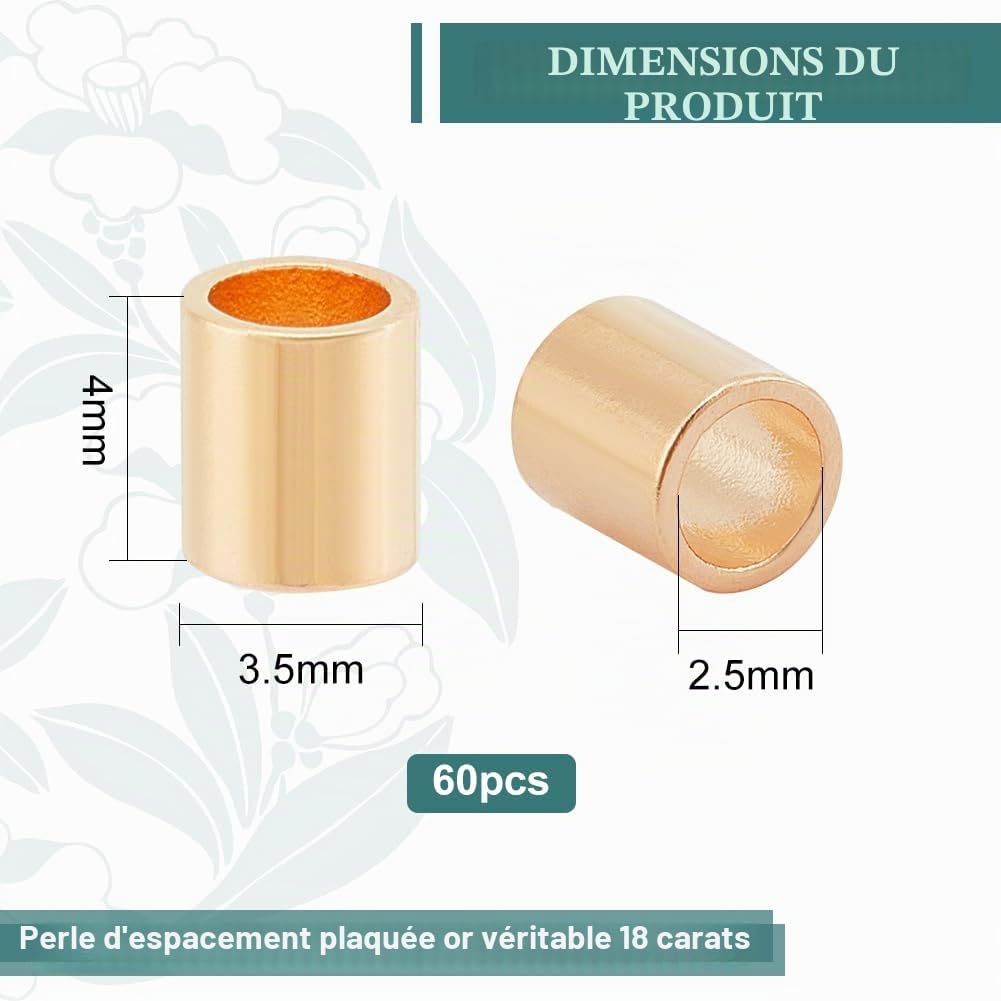 BENECREAT Colonne 3.5x4mm perles rondes plaqué or 60 pcs
