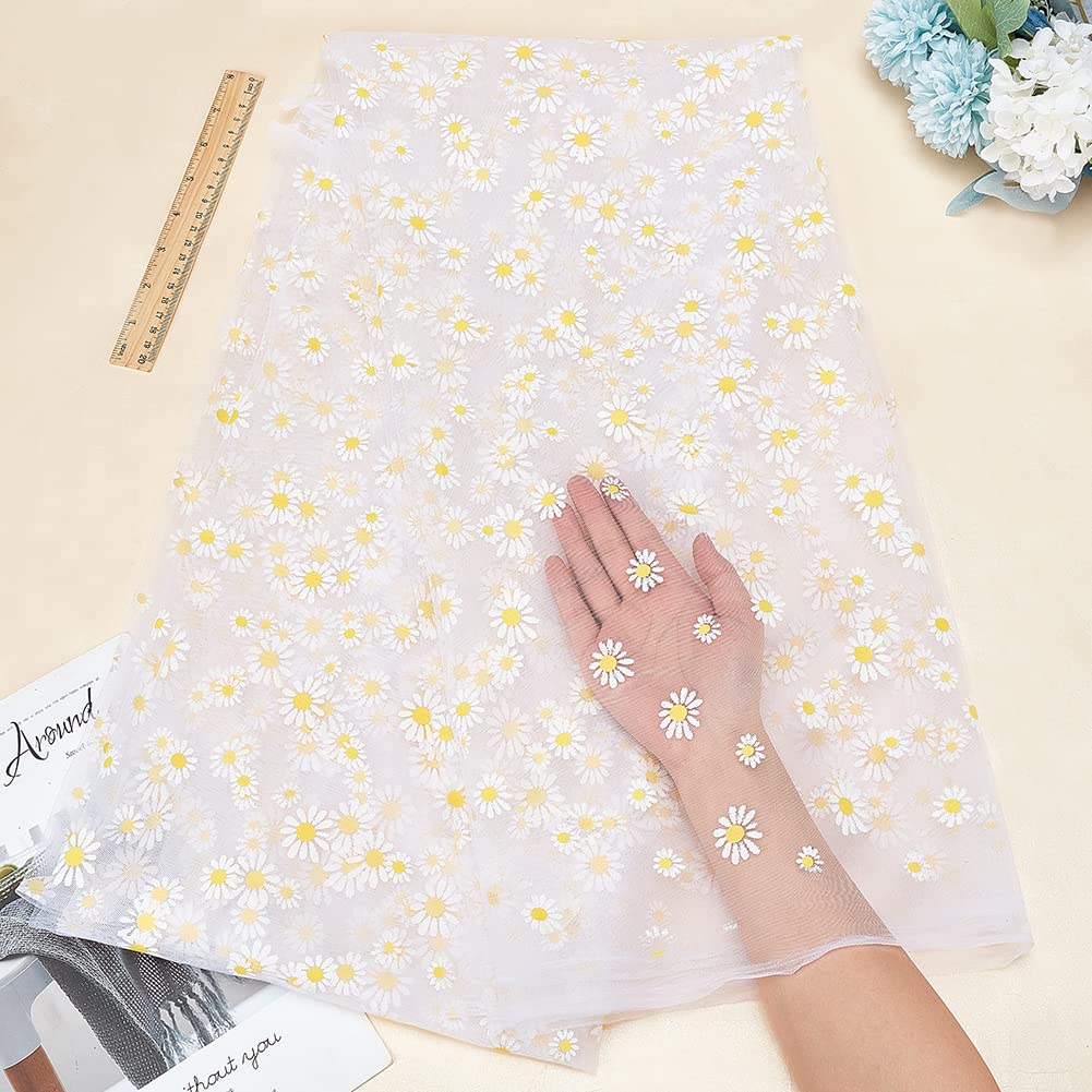 BENECREAT Tulle marguerites blanc 2 m x 3,66 m couture
