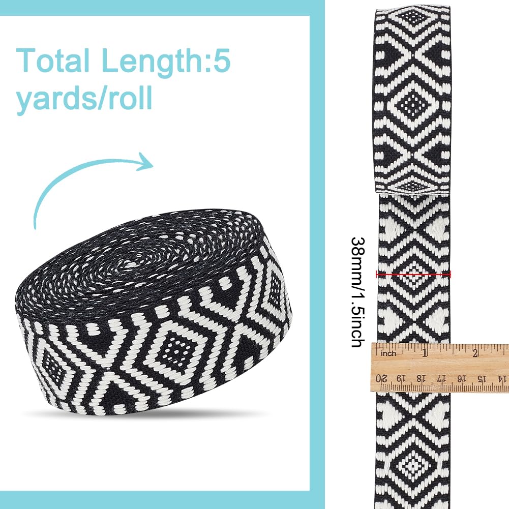 BENECREAT Ruban Jacquard Ethnique Noir 4,5m 38mm