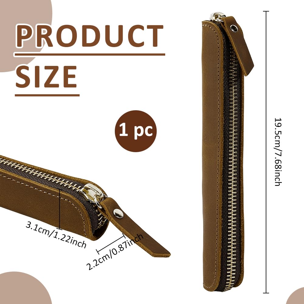 BENECREAT Étui stylo cuir zippé 19,5cm marron selle