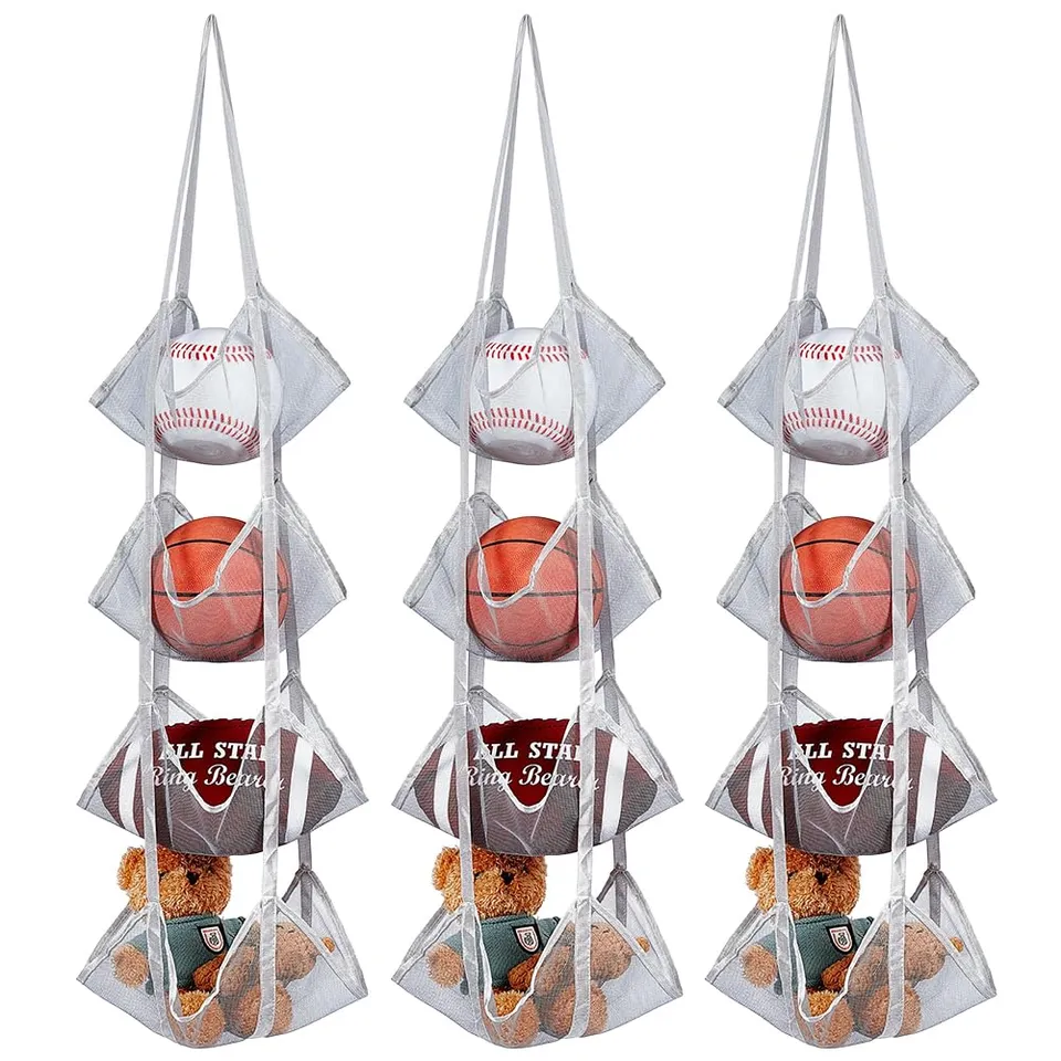 BENECREAT Organisateur Balles Maille Gris 3pcs 4 Niveaux
