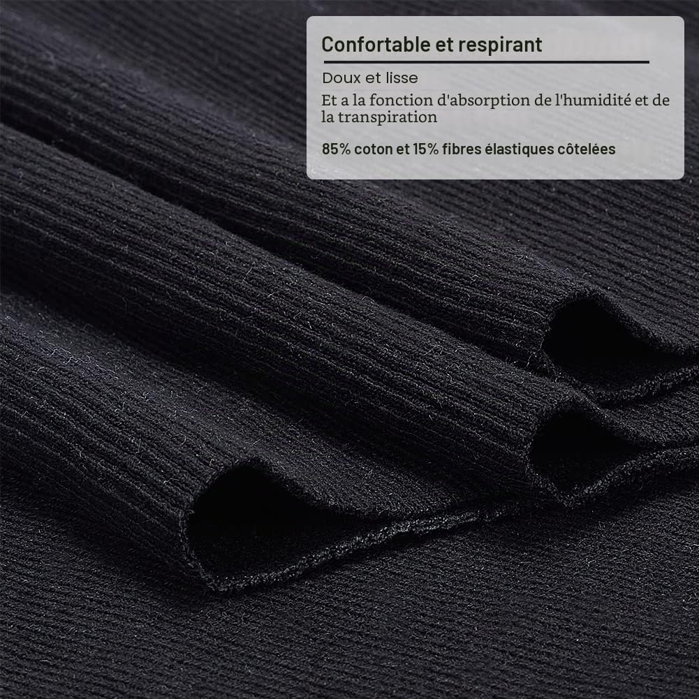 BENECREAT Tissu Côtelé Élastique Noir 60x20cm Poignets Col