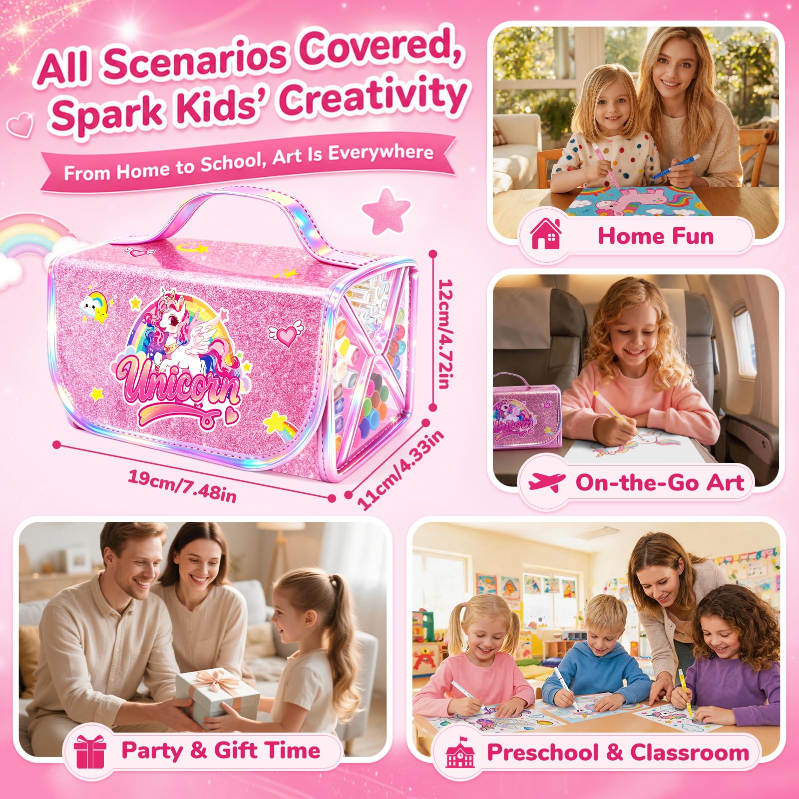 JYPS kit feutres licorne 70 pièces trousse paillettes