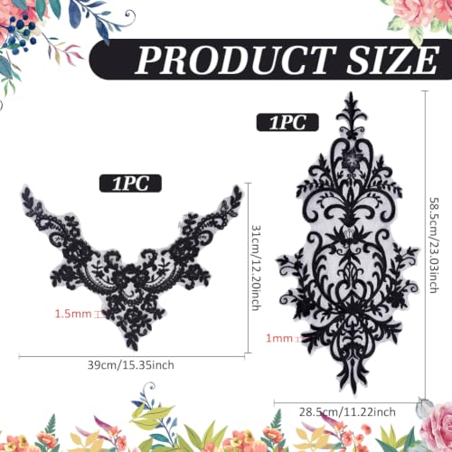 BENECREAT appliques dentelle noire fleurs brodées lot 2
