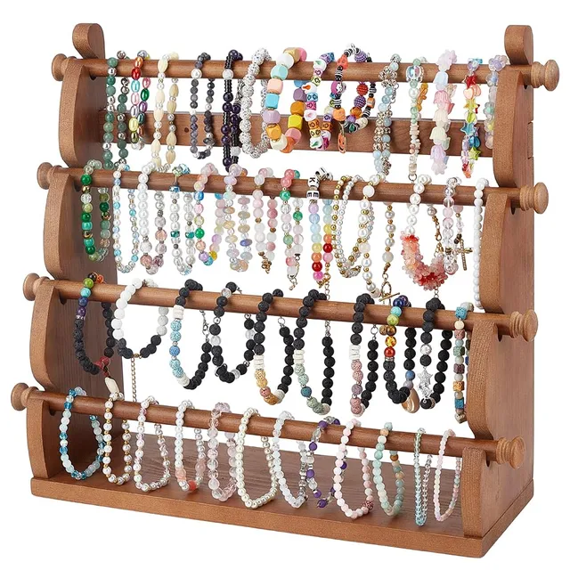 BENECREAT présentoir bracelets bois 4 niveaux 42,7 cm pin camel