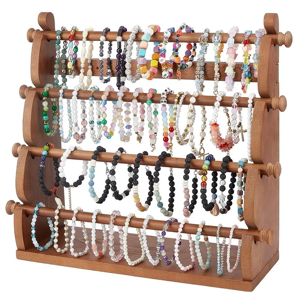 BENECREAT présentoir bracelets bois 4 niveaux 42,7 cm pin camel
